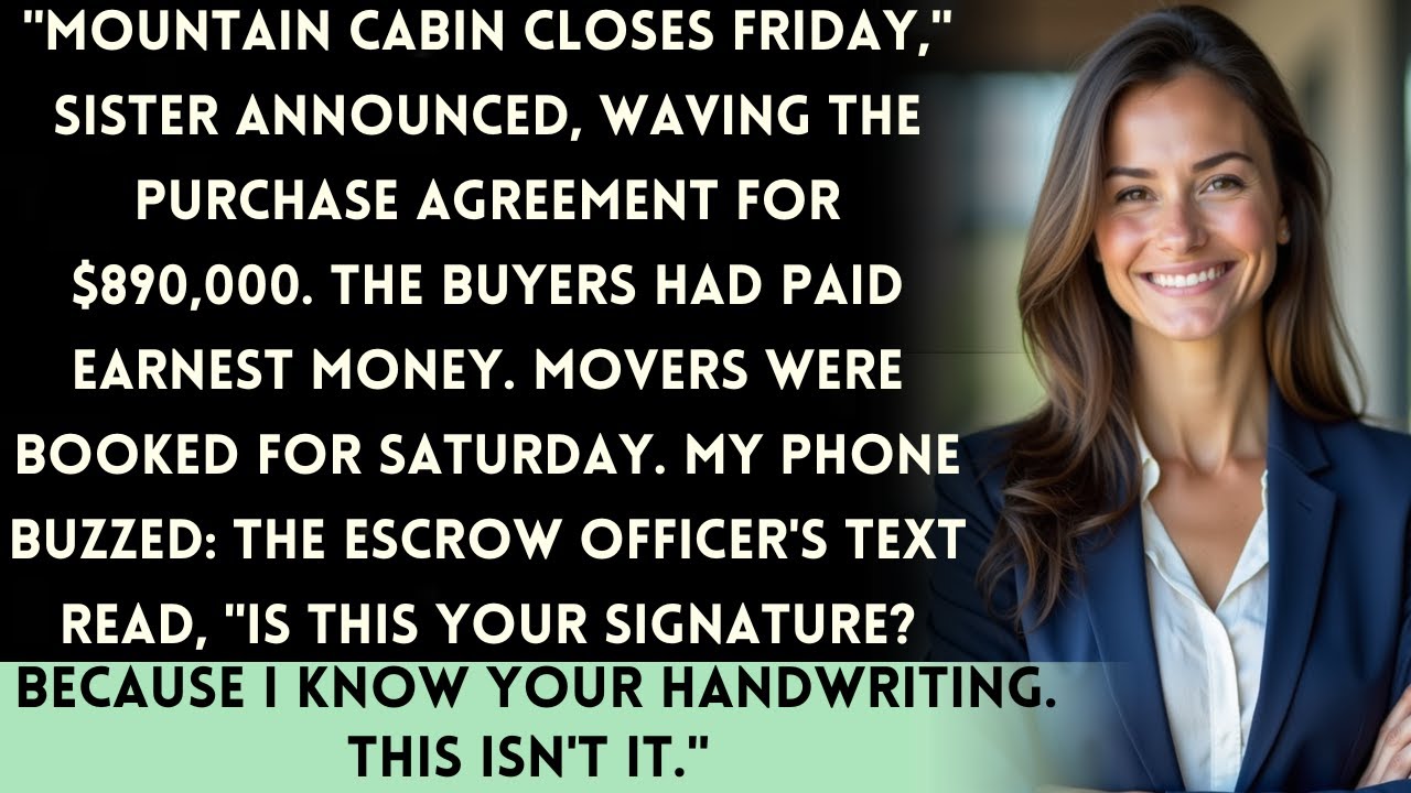 Sister Sold My Mountain Cabin For $890K — The Escrow Officer Was My College Roommate