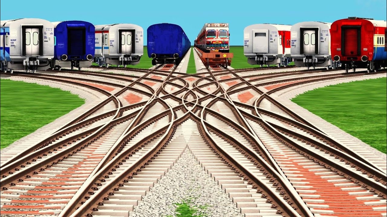 4+4 Train Crossing Back To Backward Risky Railroad ll Train Railroad Junction Track ll Diamond Track
