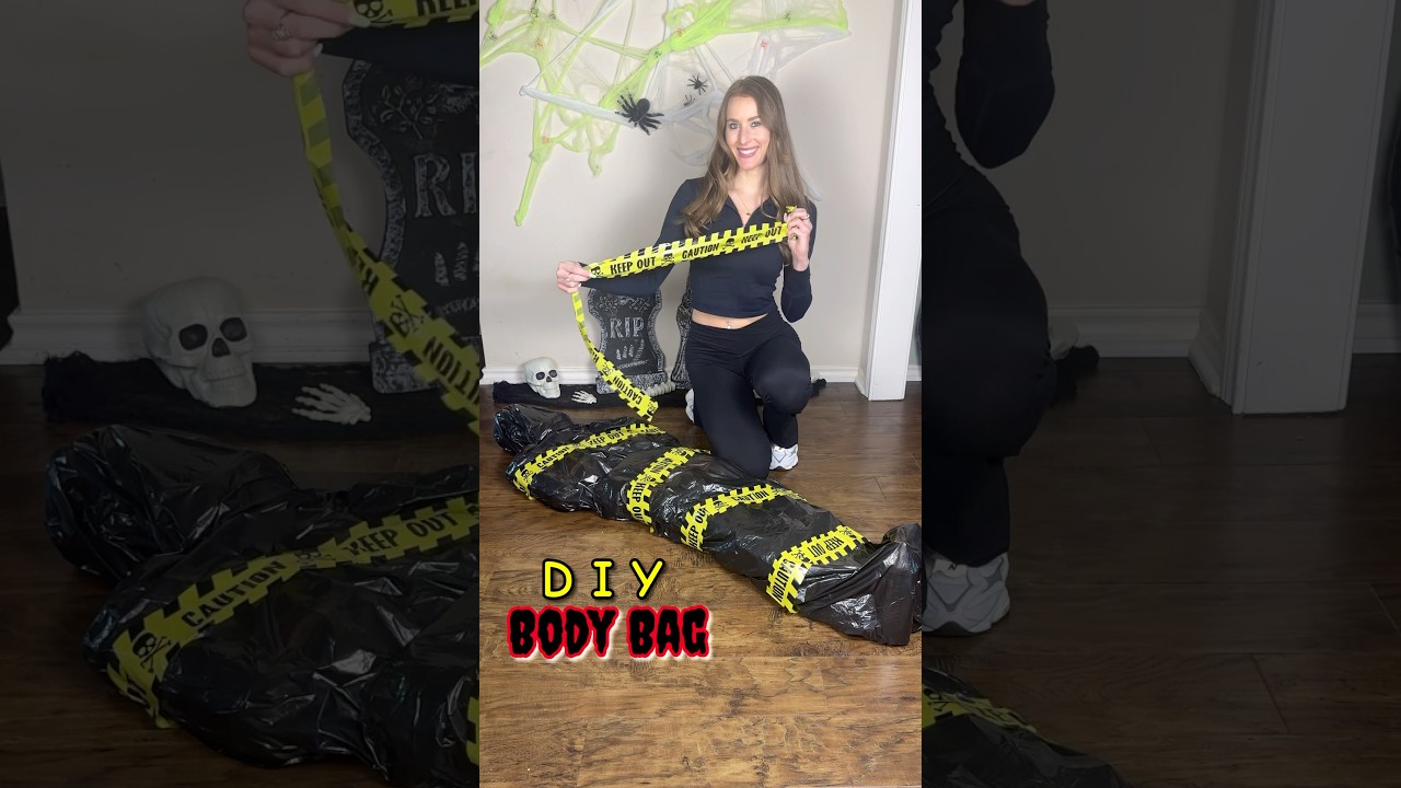 DIY BODY BAG ⚠️🪦☠️ Halloween decor idea! #halloweendiy #diyhalloween