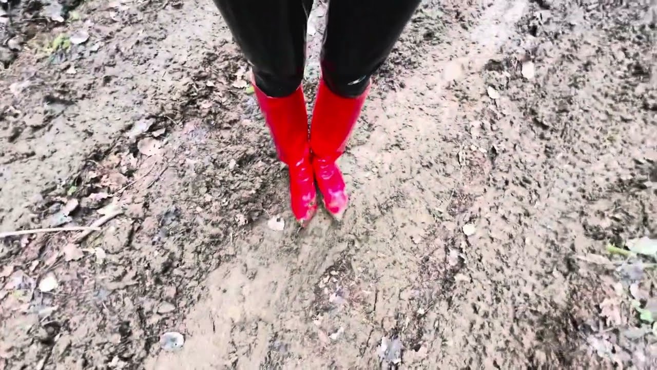 Red Knee High Leather Patent PVC Heel Boots In Mud_1 (Spring&rsquo;25)