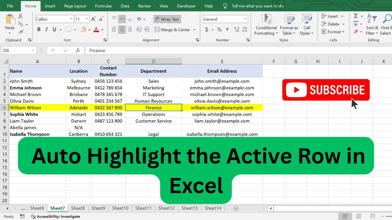 How To Auto Highlight the Active Row in Excel