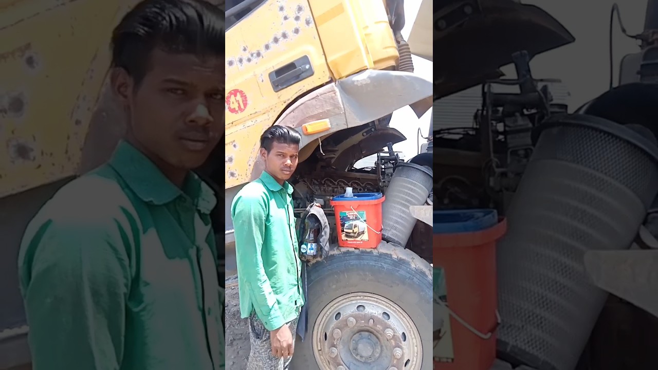Bharat Benz 2523 maintenance 👩&zwj;🔧 engine oil air filer#Bharat Benz car maintenance#shorts#video