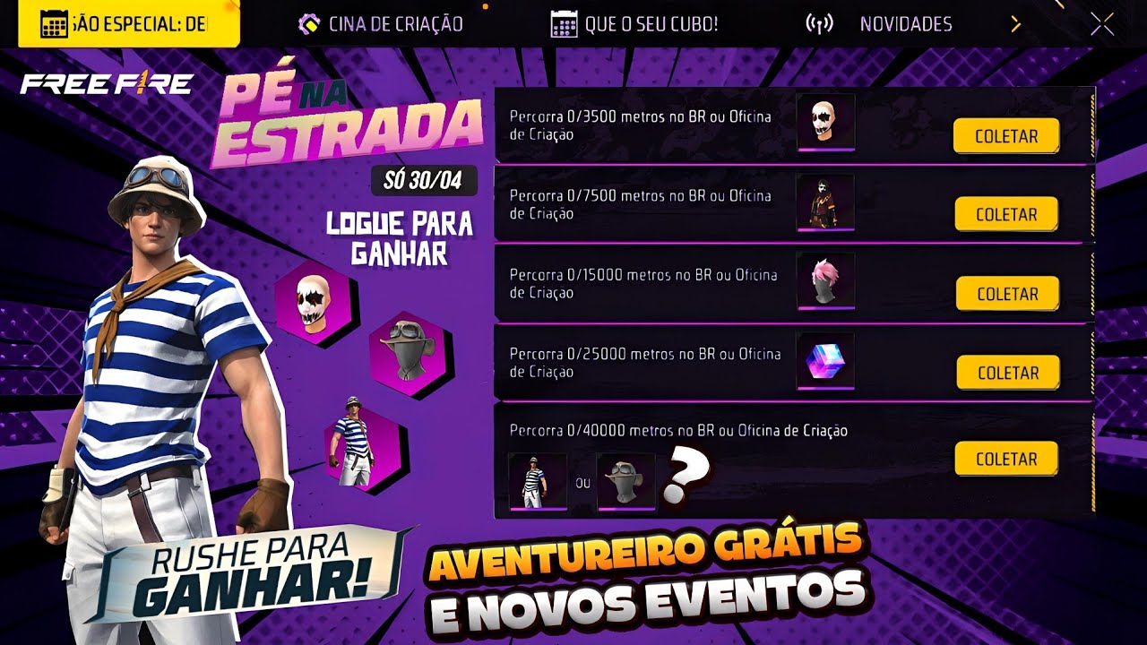 BOAA! PEGUE O AVENTUREIRO DE GRA&Ccedil;A, NOVO OURO ROYALE, MAN&Iacute;ACO DO GOLPE 2.0 E CUBO M&Aacute;GICO - FREE FIRE