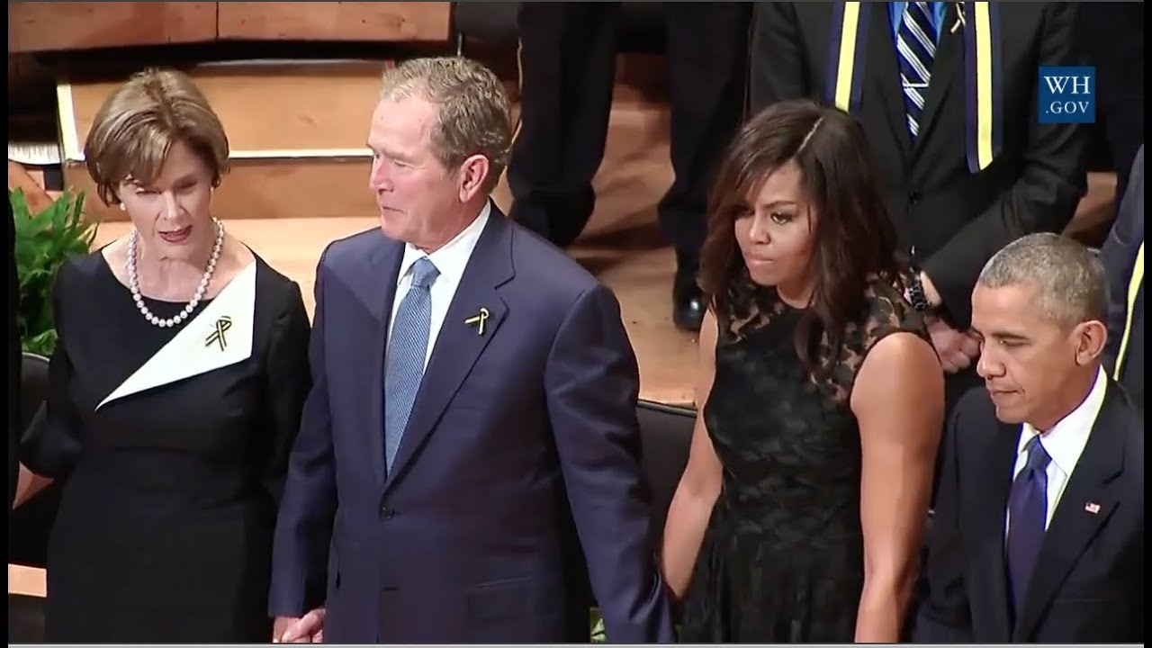 Bush, Obama Join Hands, Sing Glory Hallelujah At Dallas Police Memorial