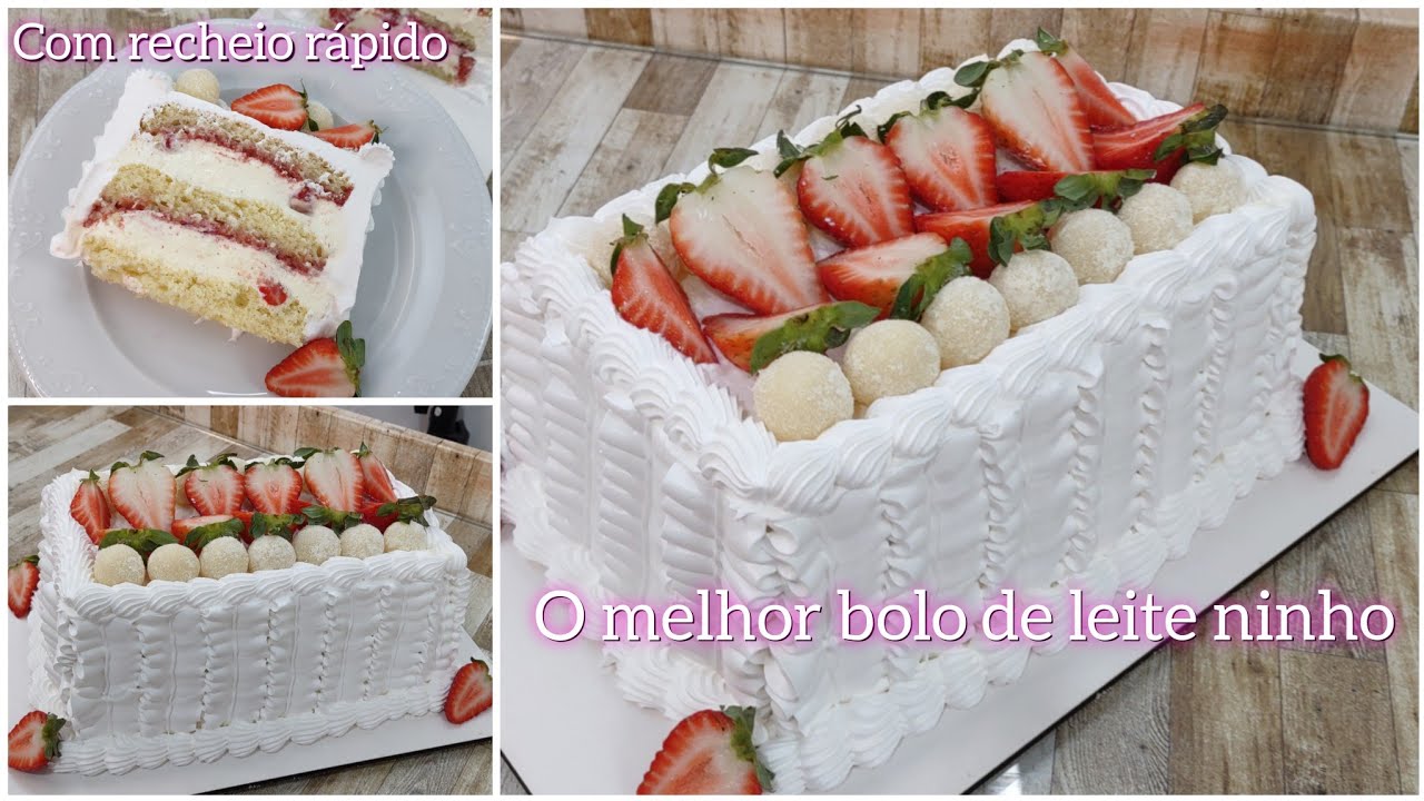 LEITE NINHO COM MORANGO 🍓 BOLO DE VITRINE MAIS GOSTO QUE DAS CONFEITARIA FAMOSA/ receita fácil