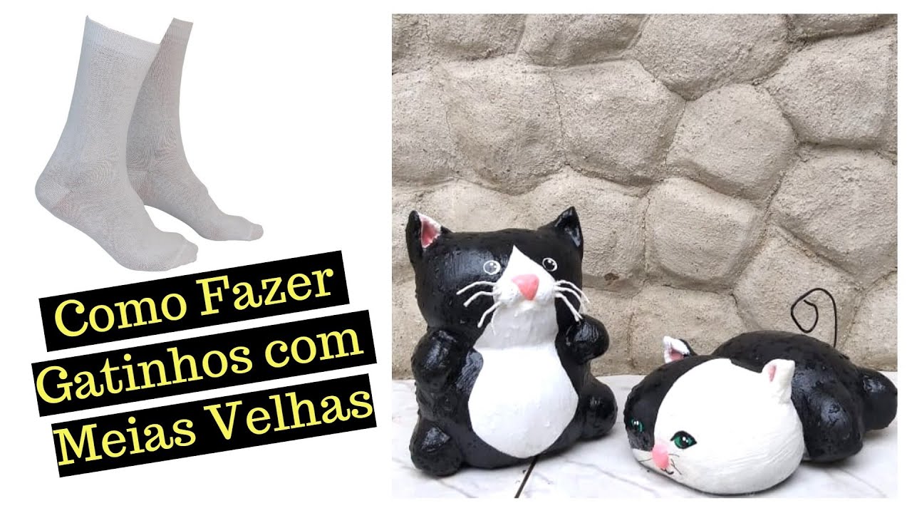 DIY- RECICLE SEMPRE !Gatinhos de Cimento para Jardim com meias velhas