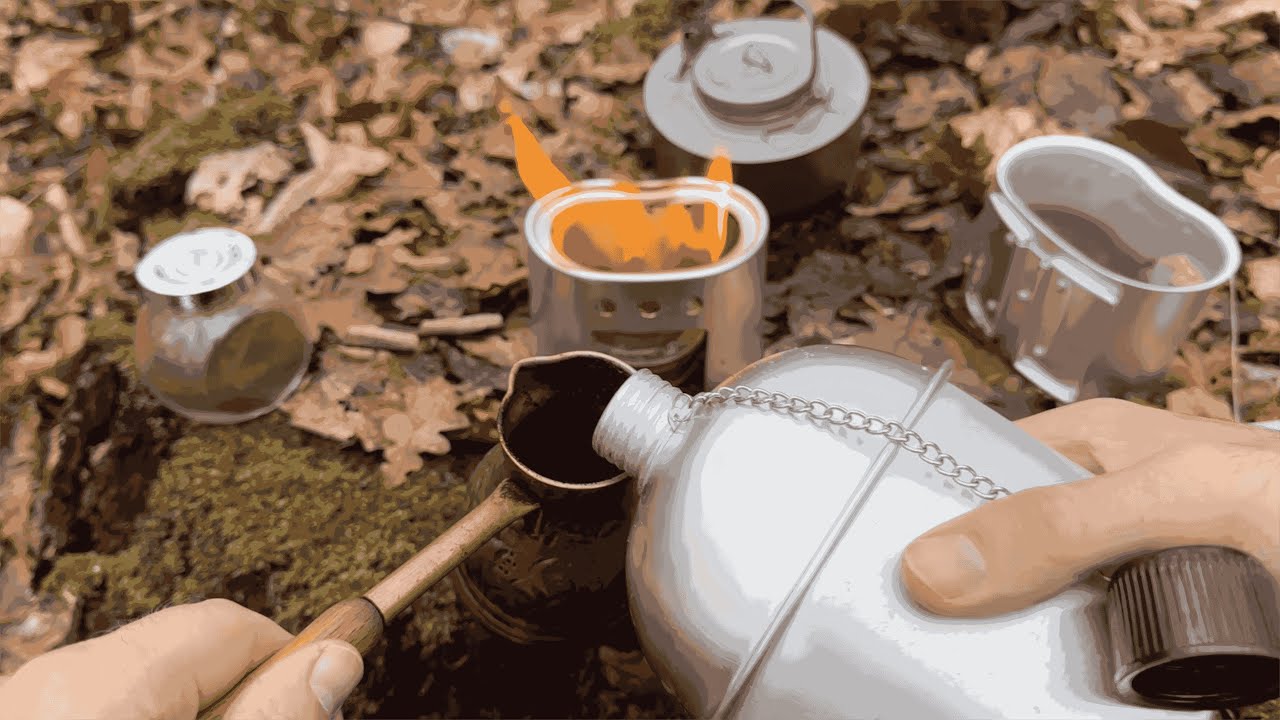 Short trip to the forest, greek coffee, Titanium kettle, cook set, Trangia burner, Miltec bag, Temu.