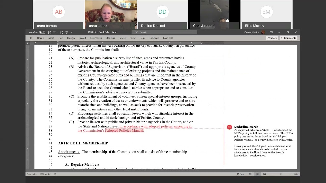 History Commission Bylaws Committee Meeting: April 29, 2021
