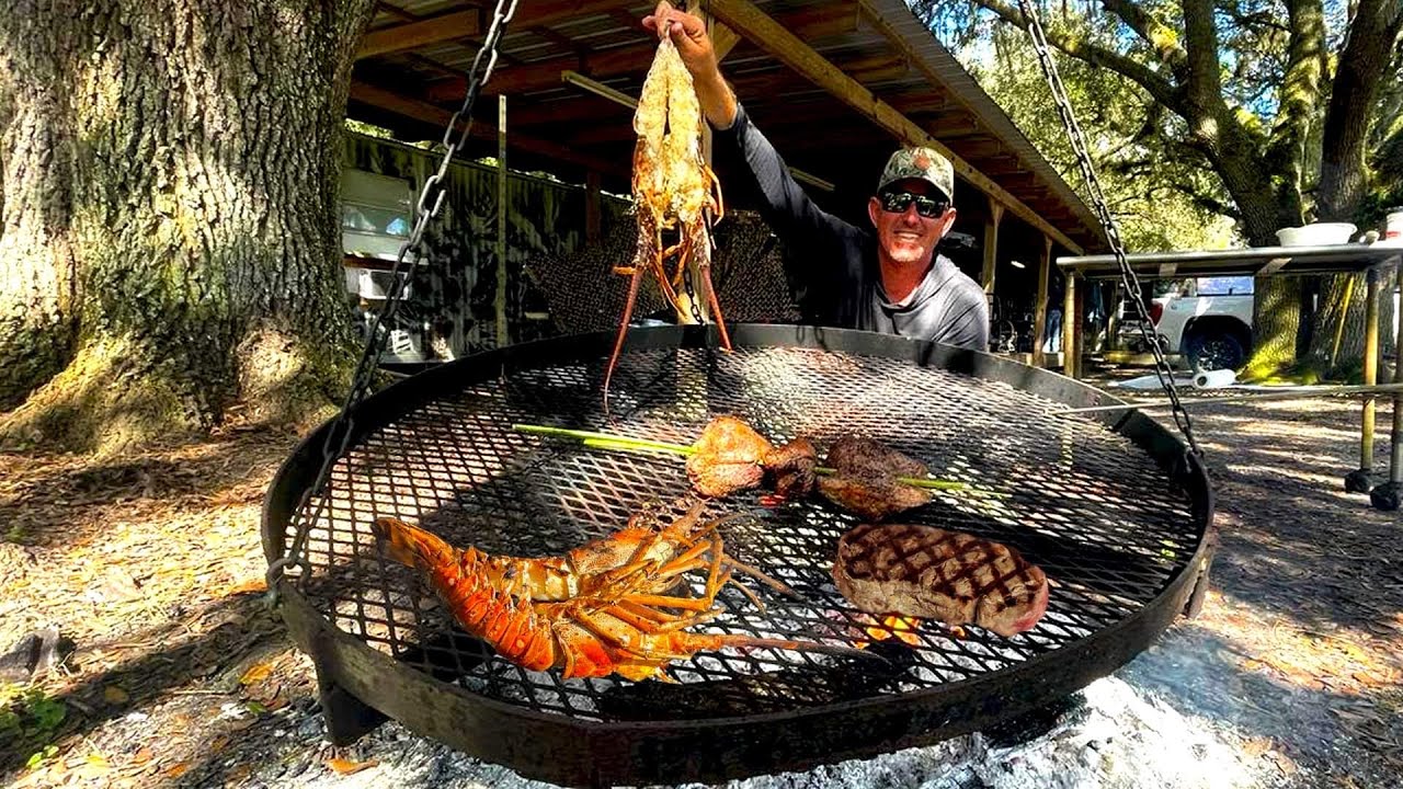 Lobster and Steak Catch & Cook Home Made Grill at Huntin Camp