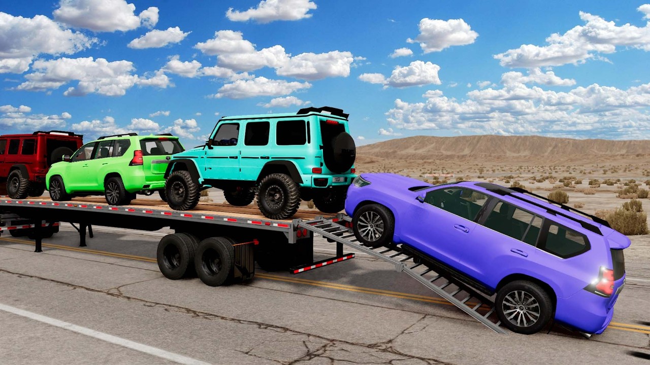 Flatbed Truck Mcqueen | Transportation with Truck - Pothole vs Car #58 - BeamNG.Drive
