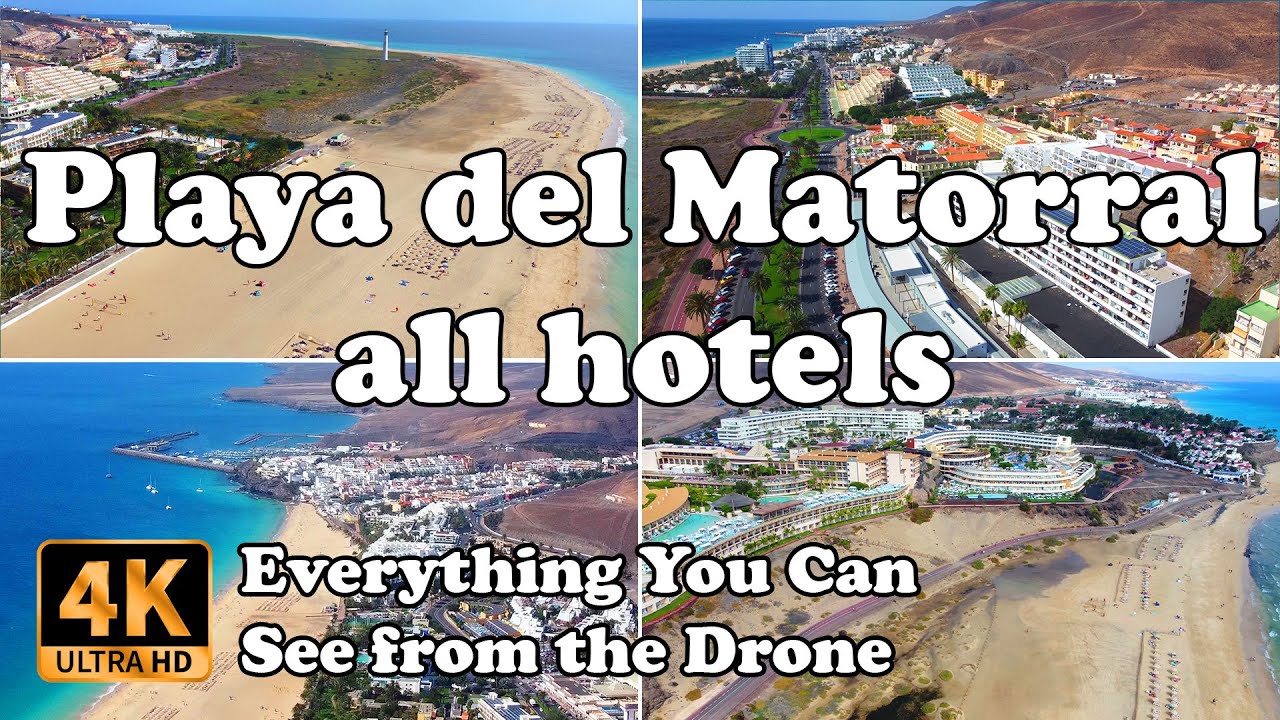 Playa del Matorral beach Fuerteventura all hotels from Drone in 4K