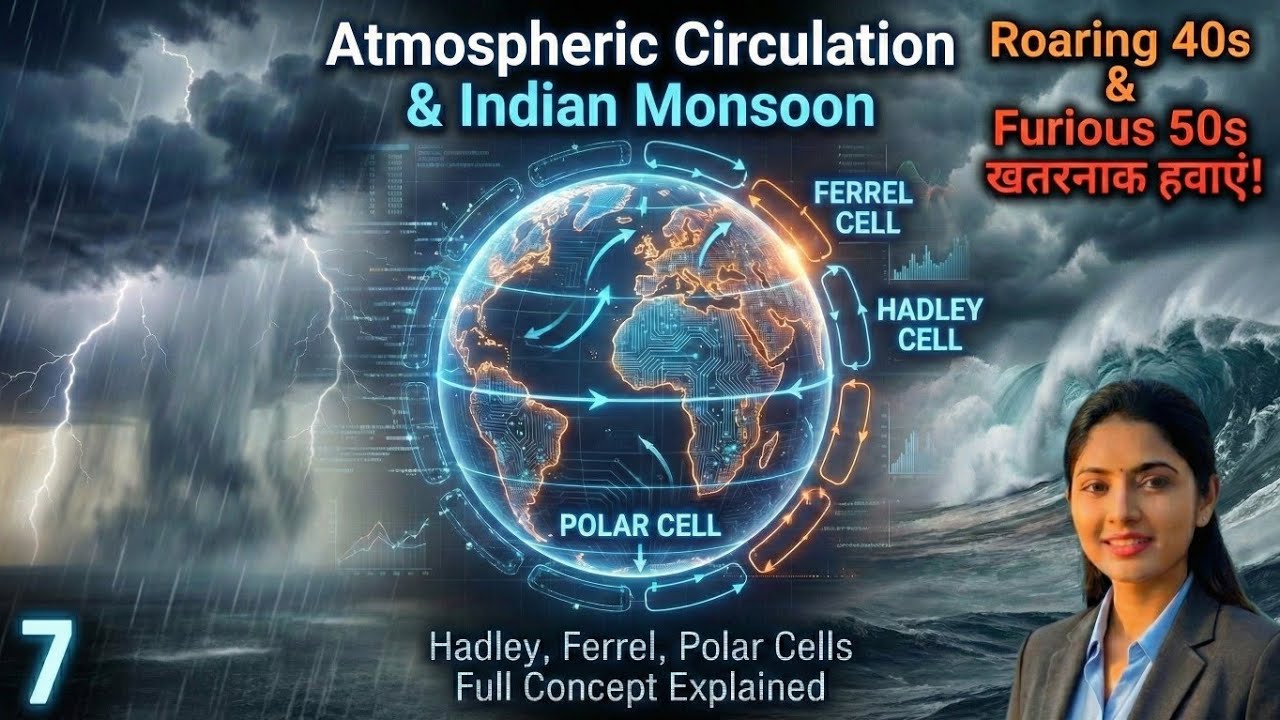 Atmospheric Circulation & Indian Monsoon Explained | Hadley, Ferrel & Polar Cells | Geography