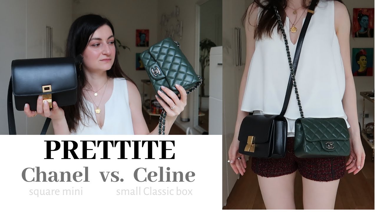Chanel square mini vs Celine small classic box; SIZE; PRICE, WHAT FITS + MOD SHOTS| Prettite