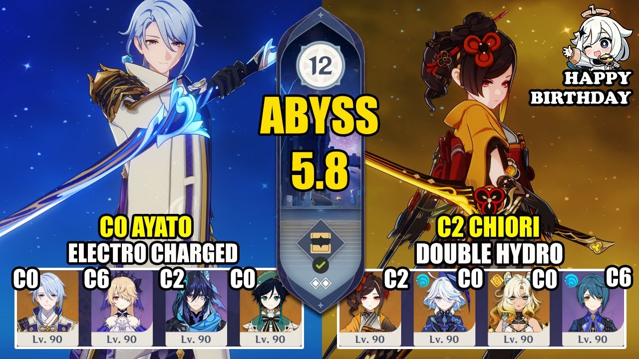 【Genshin Impact Бездна 5.8】C0 Аято Электро Заряд & C2 Чиори Двойной Гидро｜原神 Spiral Abyss