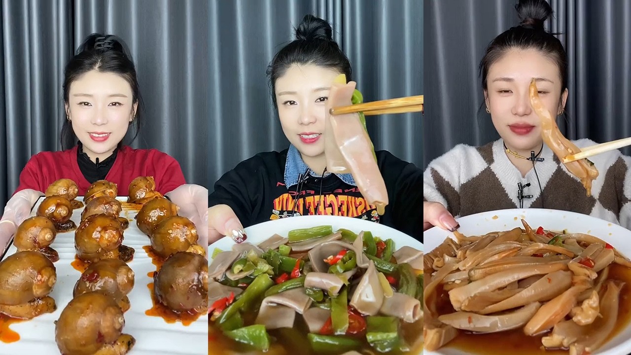 【Mukbang】Spicy abalone snail + seaweed sea intestine + elephant clam🐚🦪🌶#Seafood#asmr#yummy