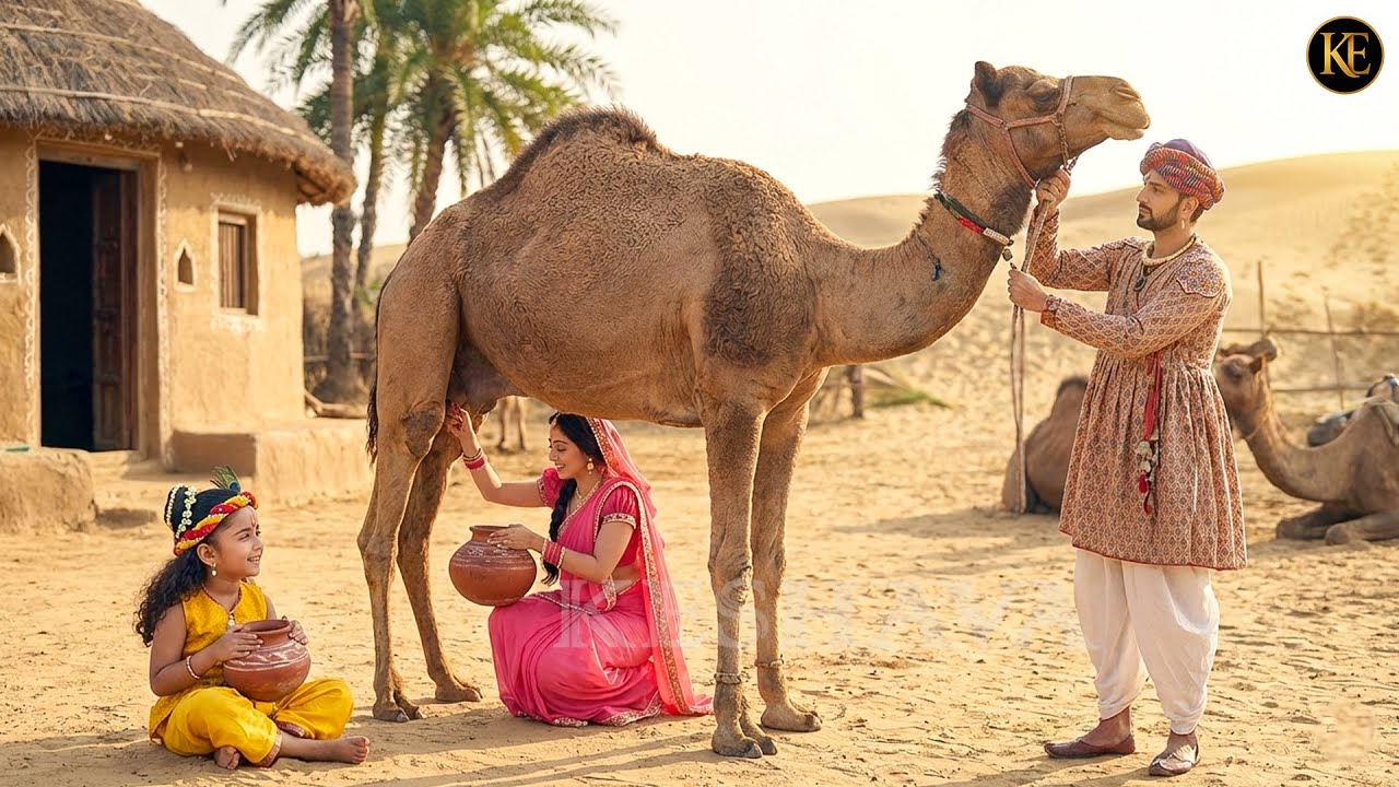 गोकुल में ऊँट से दूध निकालती यशोदा मैया और बाल कृष्ण || यशोमती मईया के नंदलाला || Shre Krishan leela