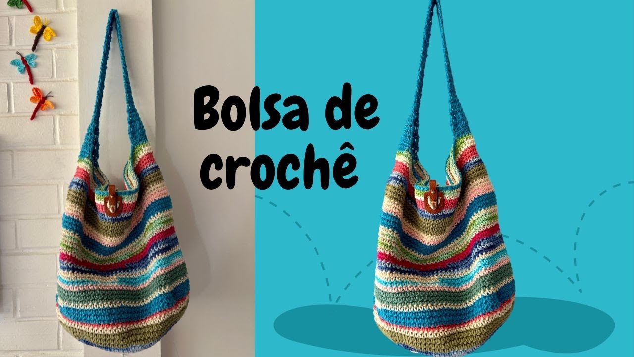 Bolsa de croch&ecirc; - Colorida e f&aacute;cil de fazer.