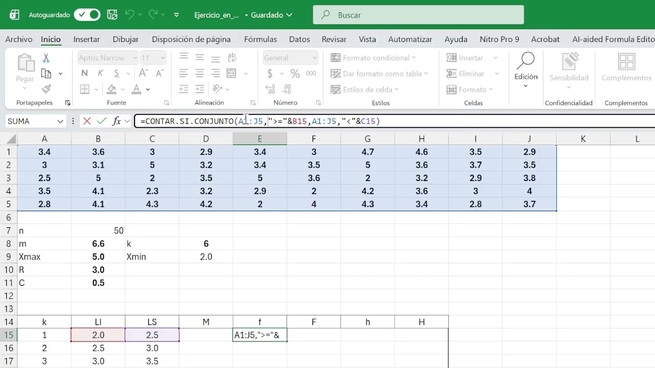 Tabla de frecuencias en excel