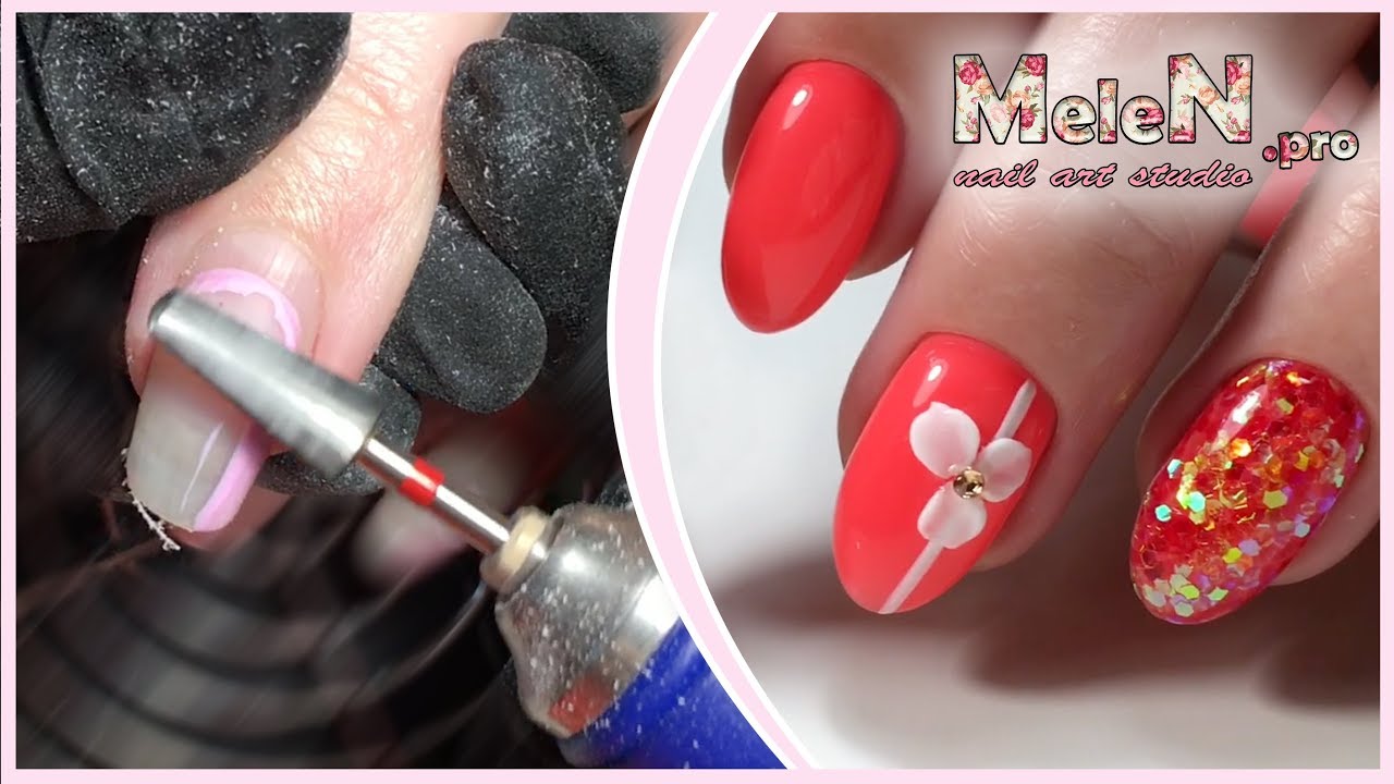 Комбинированный маникюр с гель-лаком на клиенте. Лепка гелем🌺 Выравнивание ногтей базой.