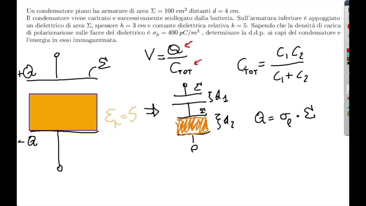 Condensatore piano con dielettrico. Esercizio da Esame (Fisica, Ingegneria)