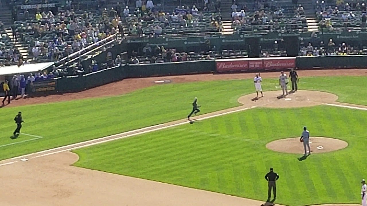 Fan runs on field, Umpire tackles him - Blue Jay's vs. A's - 4/20/19