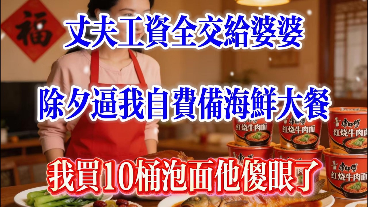 丈夫工资全交给婆婆，除夕逼我自费备海鲜大餐，我买10桶泡面他傻眼了#人生感悟#情感#感情故事#故事频道#正能量