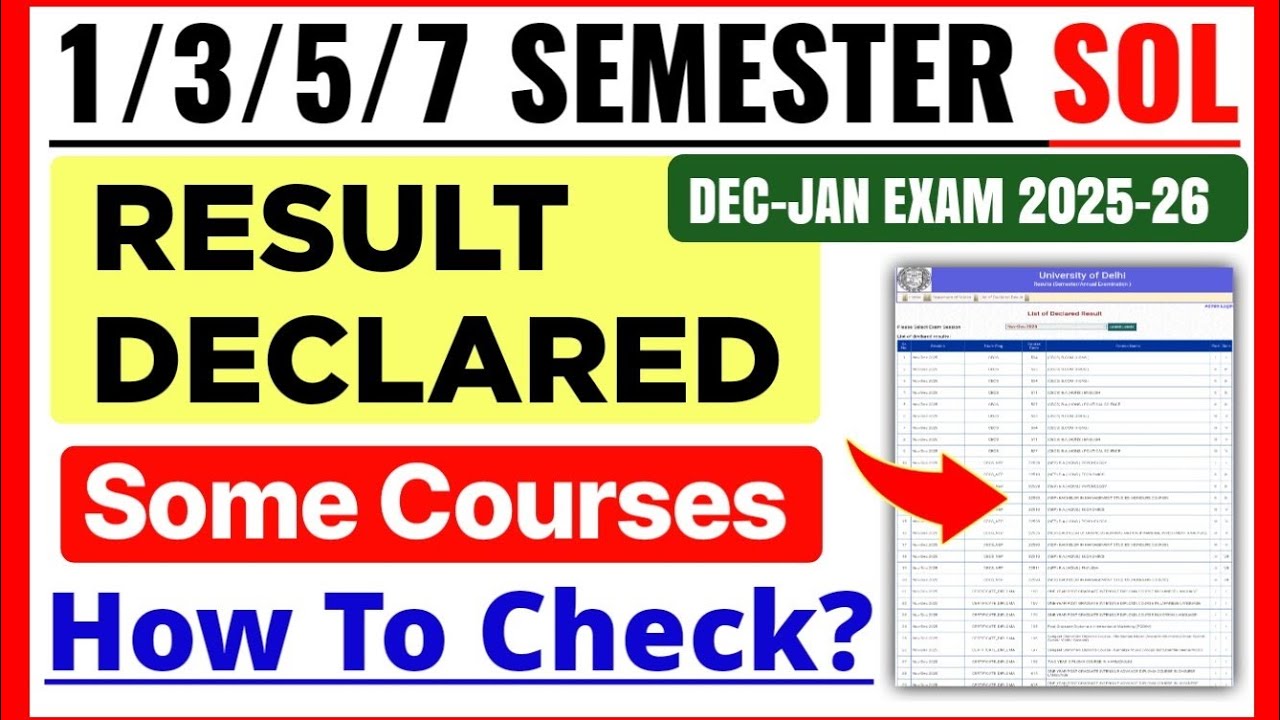 SOL 1/3/5/7 Semester Result Declared Dec Jan Exam 2025-26 | DU SOL Result Declared 2026_How To Check