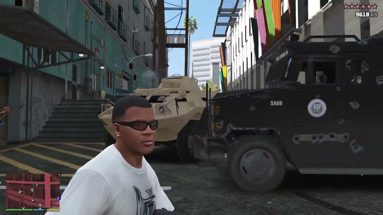 GTA V: Franklin, Lamar, Stretch 10 Star Ambush Ballas Gone Wrong + Escape