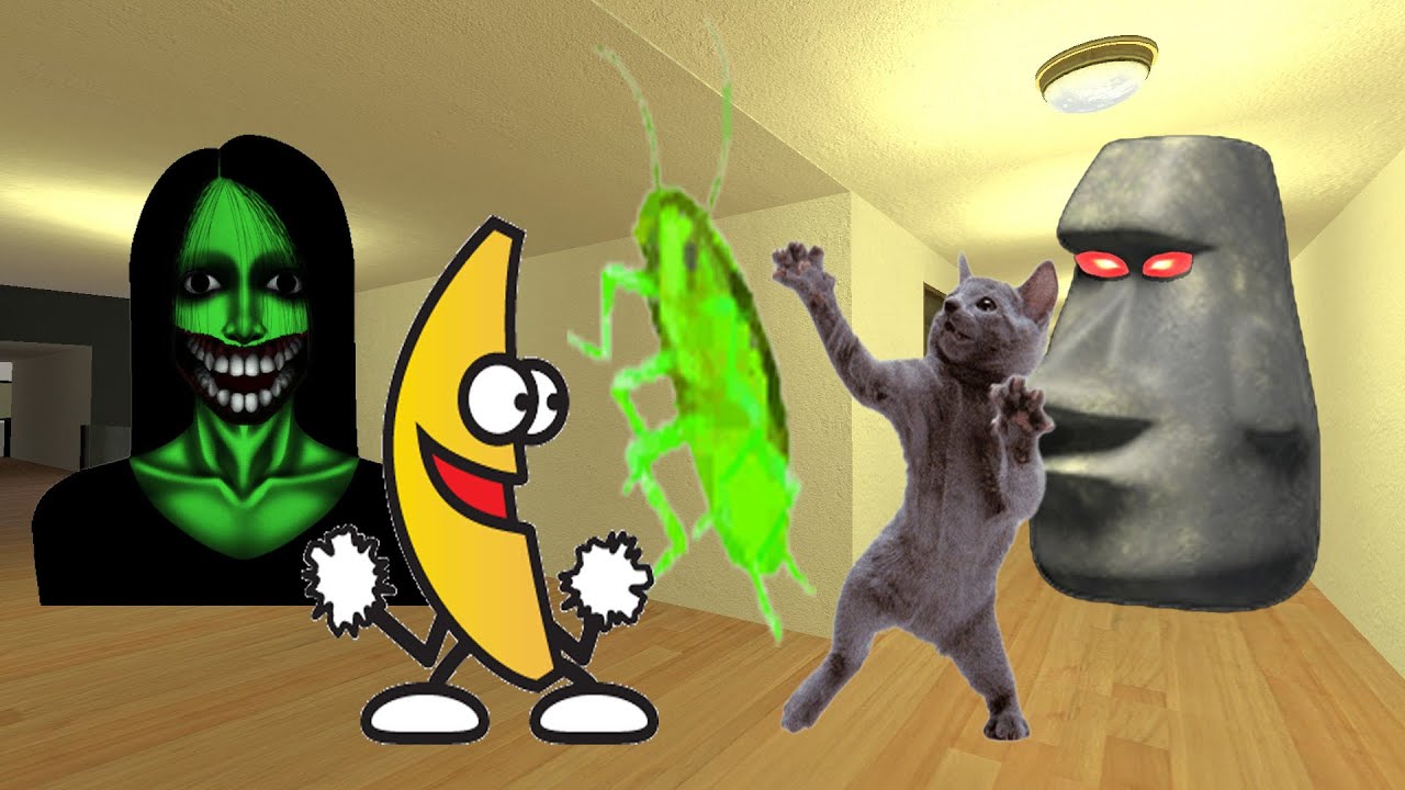 Kuchisake Onna,Banana Cat,Moai,Cat Dancing And Cockroach Super Nextbot In The Hotel Garry's Mod