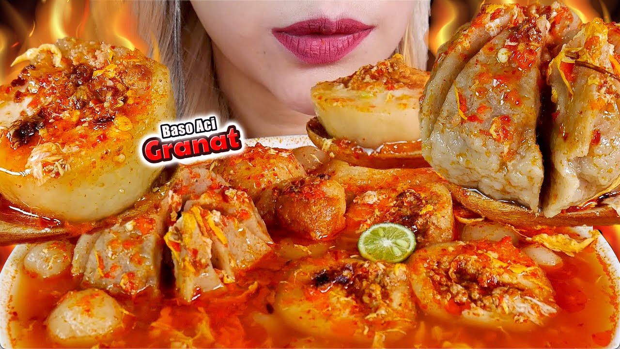 ASMR 🥵🧨BASO ACI GRANAT & BASO BERANAK MERCON PEDAS🔥 SPICY GRENADE TAPIOCA BALLS & BEEF MEATBALL🌶