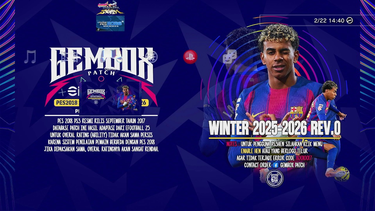 REVIEW EFOOTBALL PES 2026 GEMBOX PATCH WINTER 2025-2026 REV.0 DI PS3