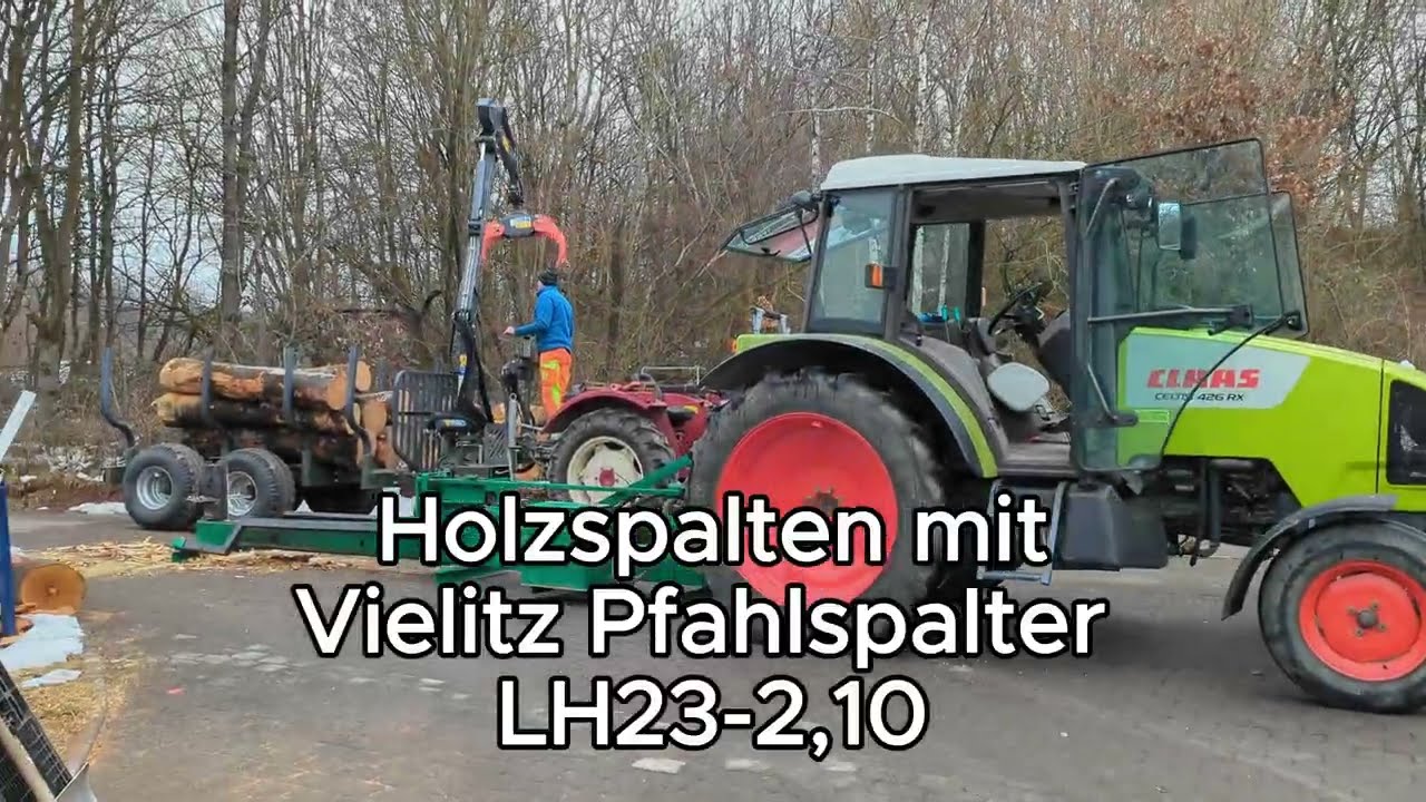 Brennholz vorspalten mit Vielitz Pfahlspalter und Farma Rückewagen