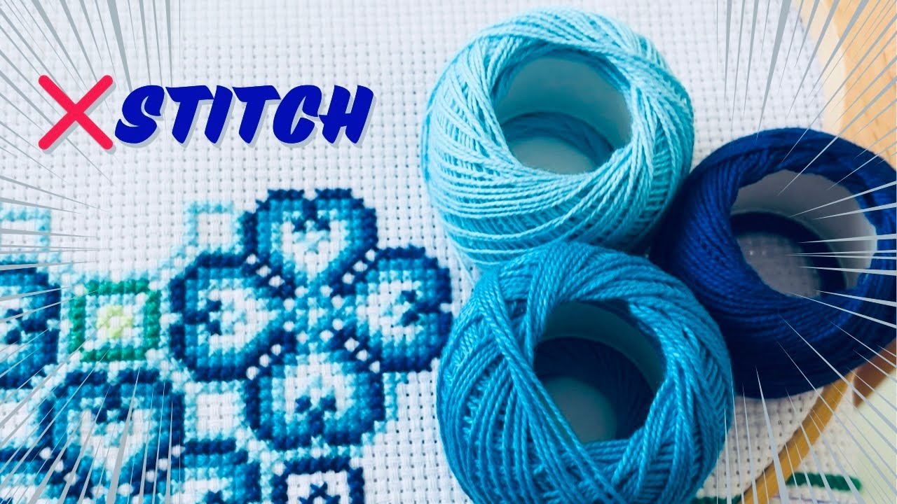 Relaxing Cross Stitch :🌊Blue Tones(ASMR)تطريز هادئ بألوان المحيط 