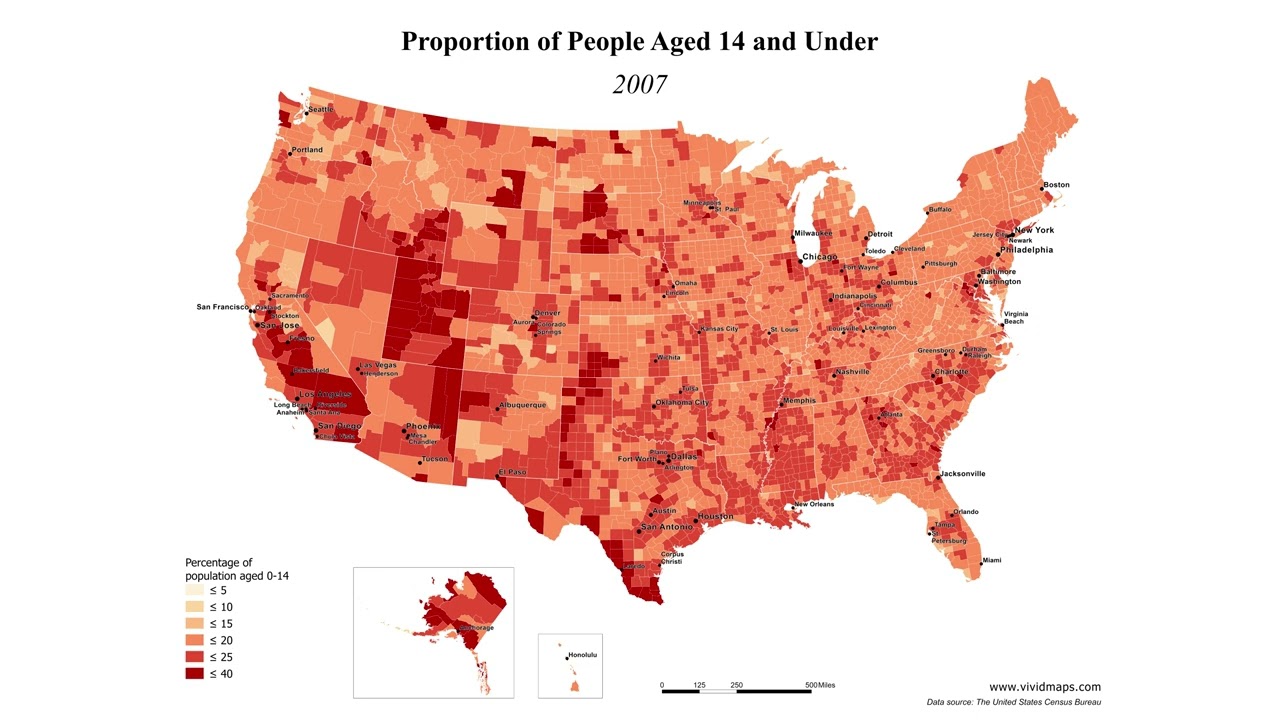 American population aged 0-14 year