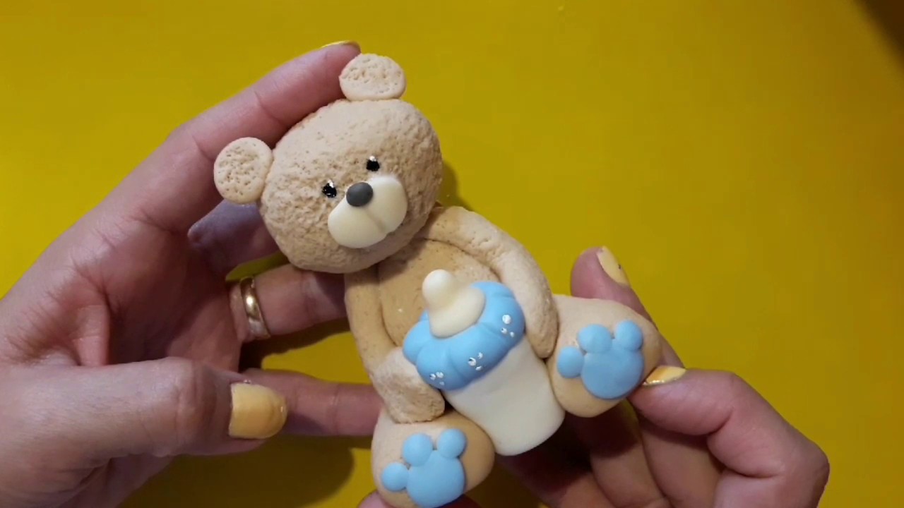 Osito bebé en porcelana fria. Centro de torta baby shower. How to make a baby bear.