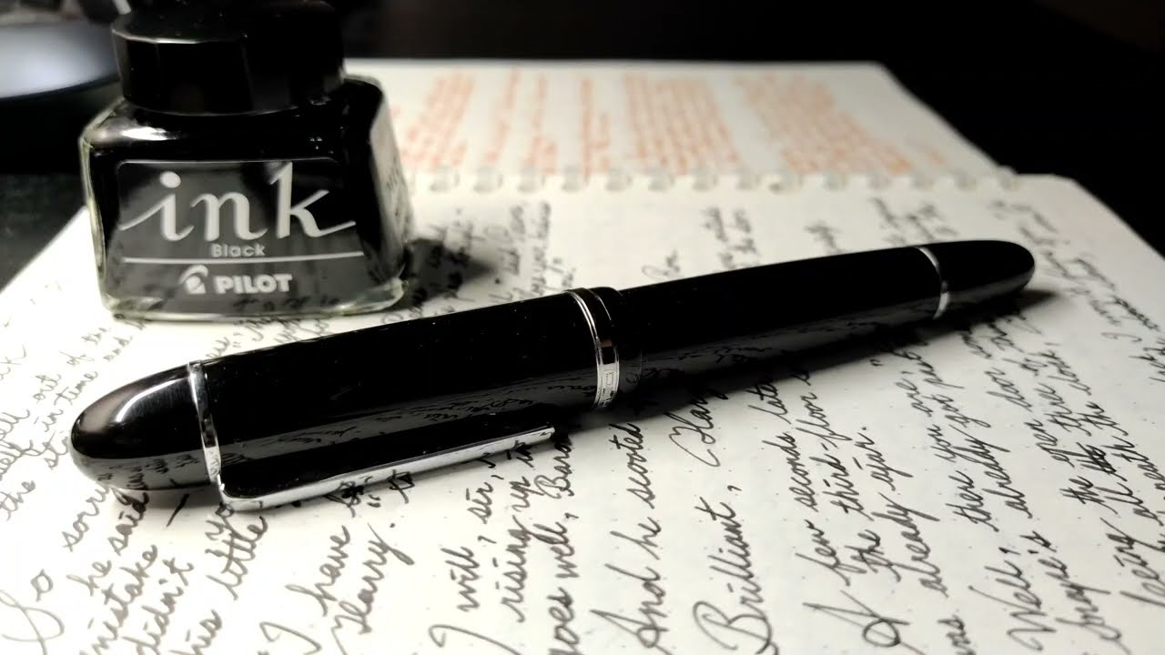 Jinhao X159 (Black/Silver) F nib. Pilot Black. Cursive Writing fountain pen. BG music.