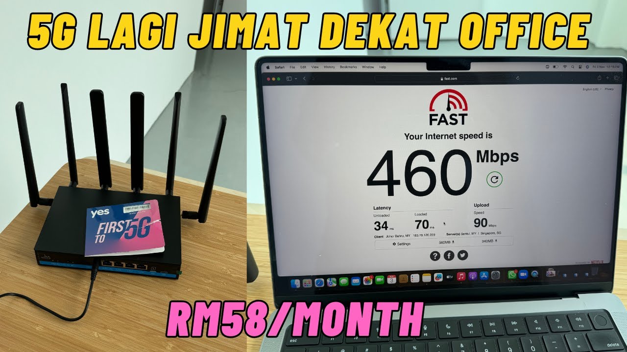 aku pilih pakai 5G dekat studio baru ni [GTENIQ 5G Modem + Yes 5G Flexi]