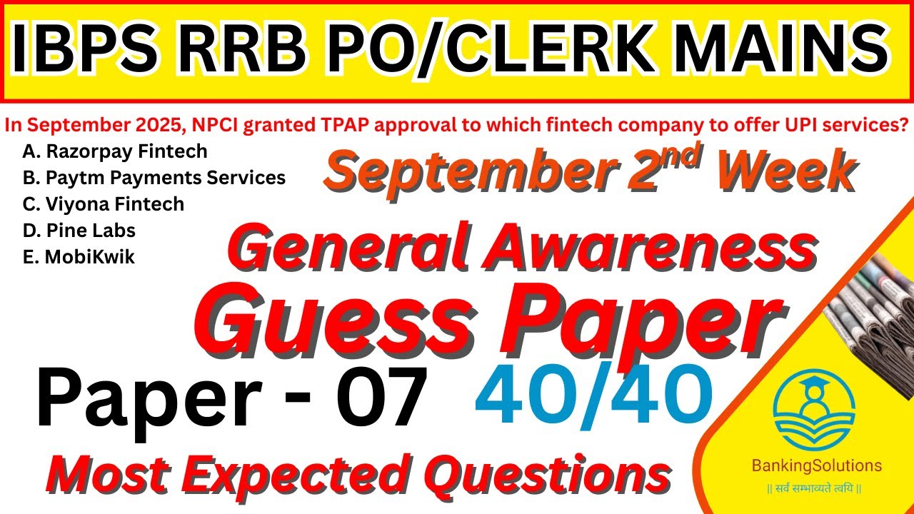 IBPS RRB PO MAINS | GA SECTION | GUESS PAPER | PART 7 | Most expected Questions