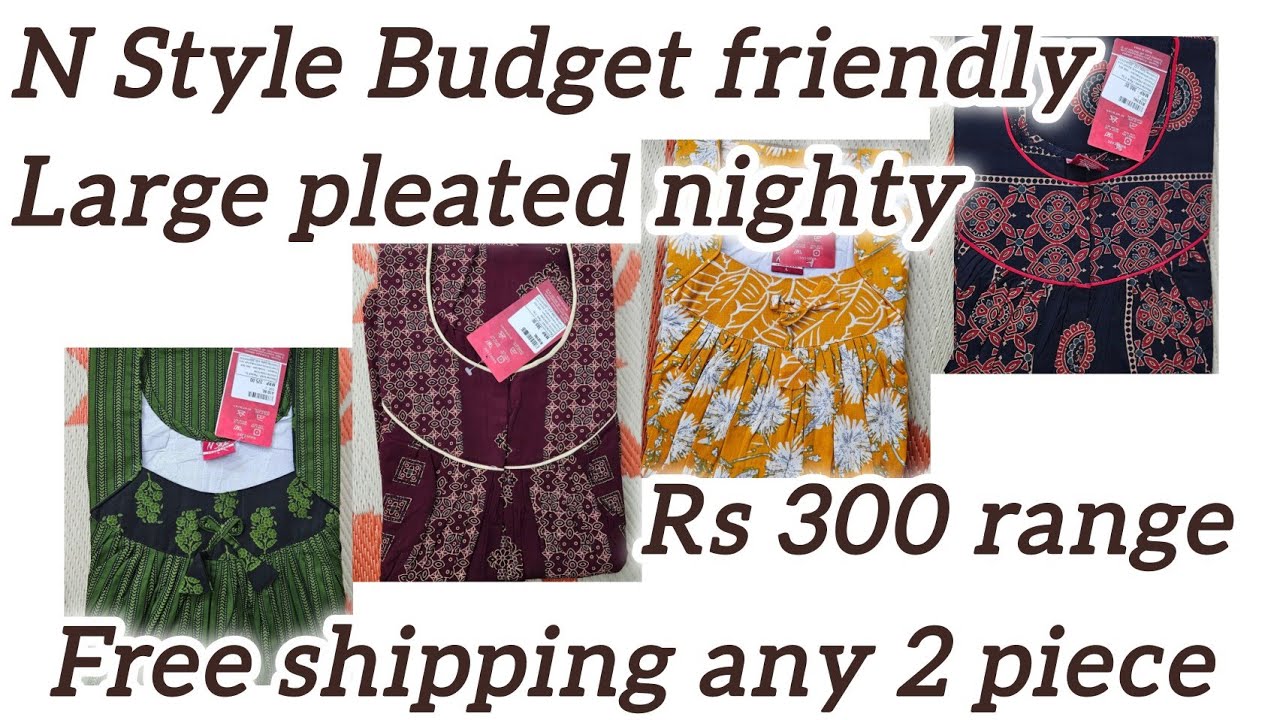 Budget friendly Rs 360 muthal N Style large Pleated Cotton Nighty, free shipping any 2, 8111802140