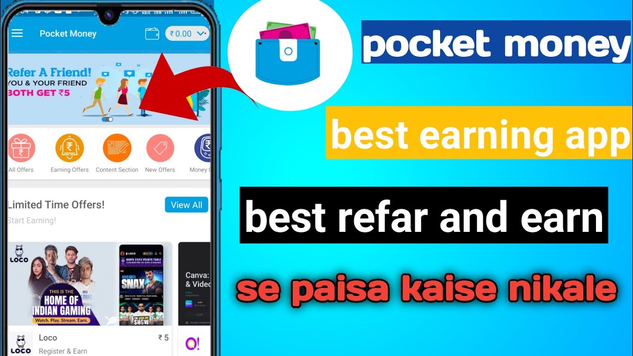 pocket money app se paisa kaise kamaye || refer and earn karke|| how to earn money from pocket money