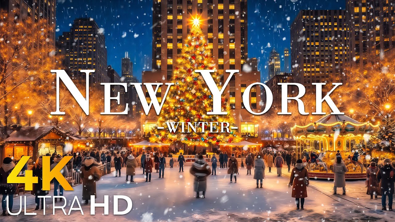 New York City Christmas Atmosphere 4K | Holiday Lights From Above (4K Drone)