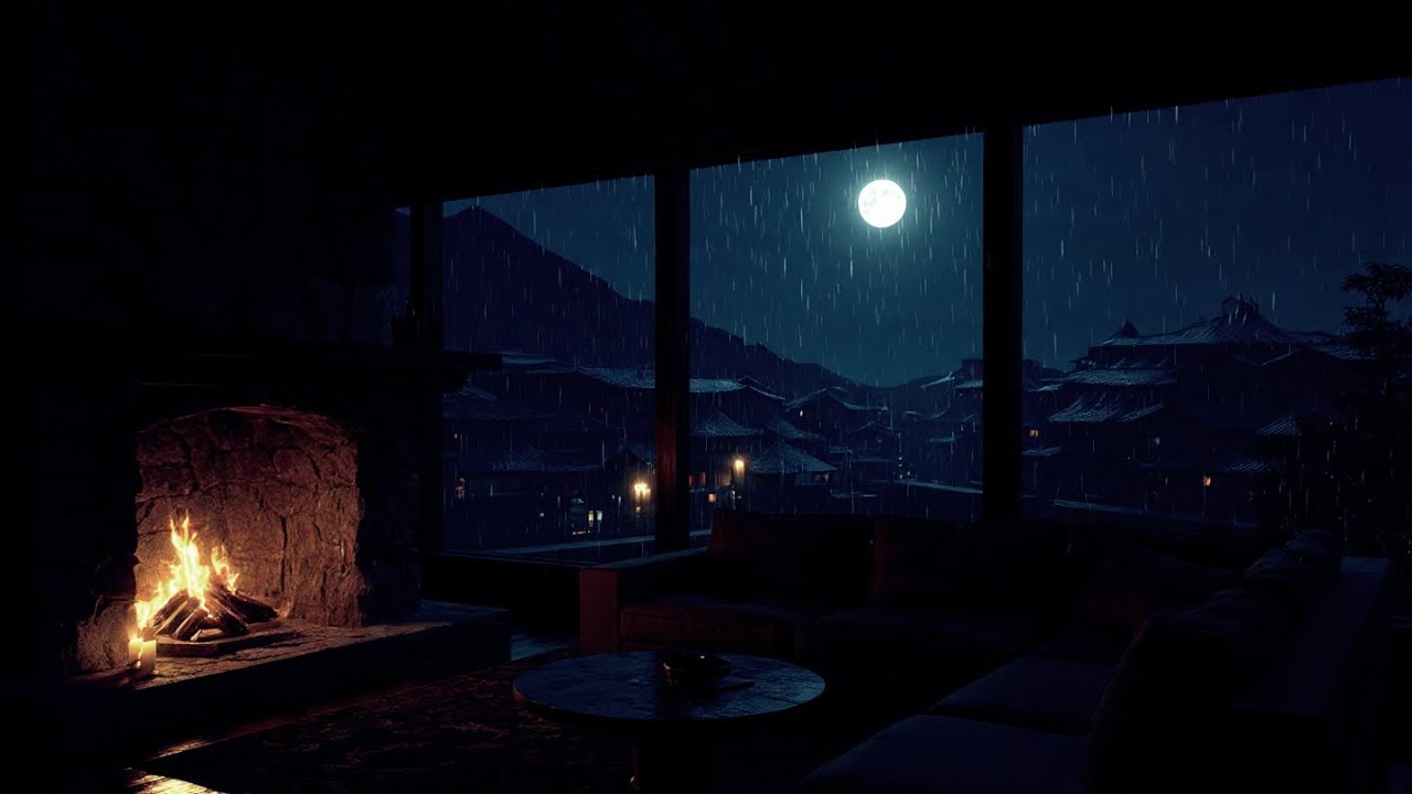 Rainy Window View & Warm Fireplace 🌧️🔥 | Cozy Dark Night Ambience