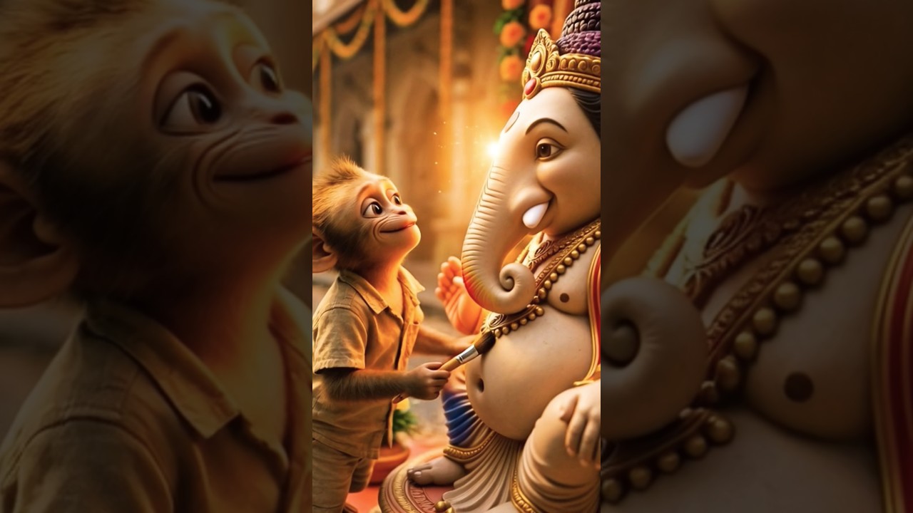 Poor baby monkey with Ganpati 