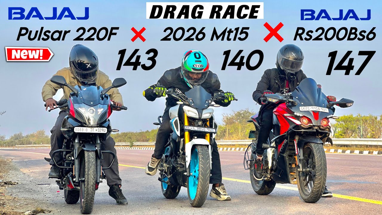 2026 New pulsar 220F vs 2026 MT15 vs Rs200bs7 face 2 Drag race and top speed video #pulsar #yamaha 