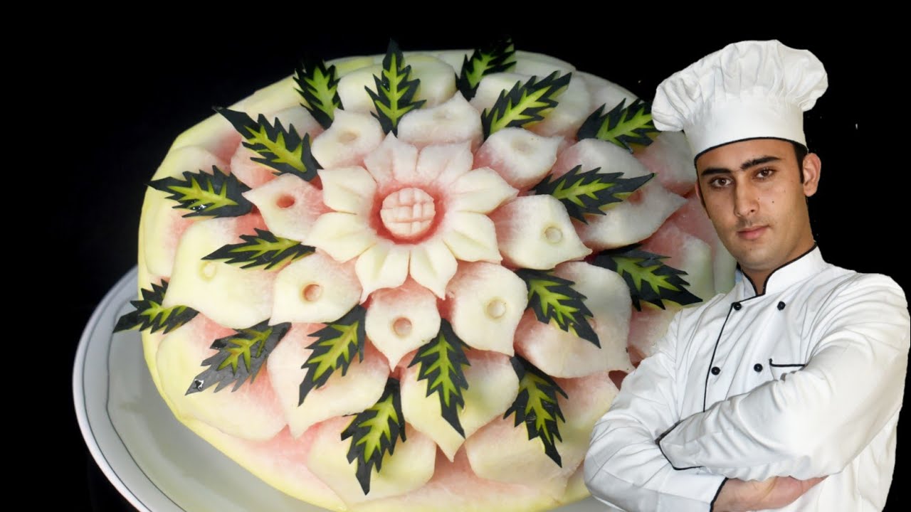 watermelon carving designs |watermelon rose carving | fruit carving watermelon by the food artist