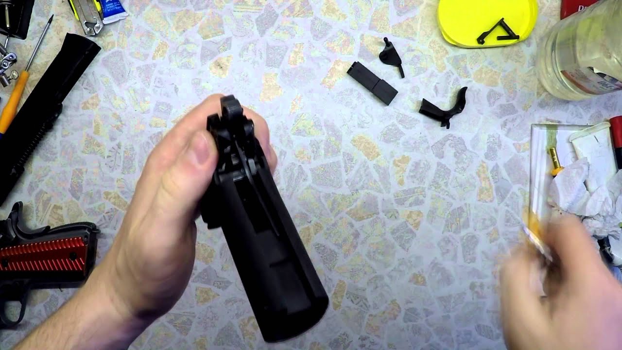 Как разобрать и почистить страйкбольный Colt 1911 KJW. Принцип действия газового механизма.