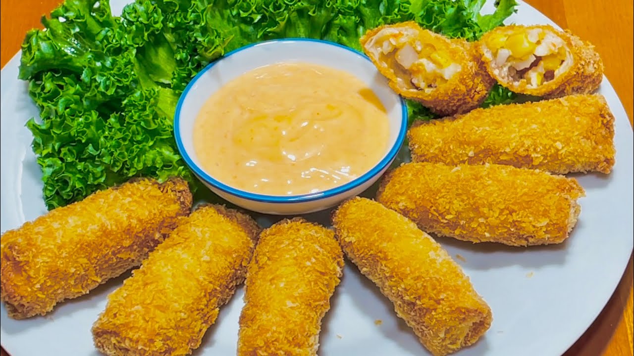 Chả giò hải sản sốt mayonnaise giòn ngon thơm béo cho món khai vị thêm tuyệt vời
