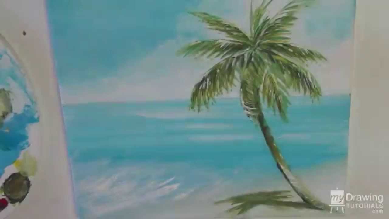 Painting A Beach & Palm Tree Seascape In Acrylic (Time Lapse)