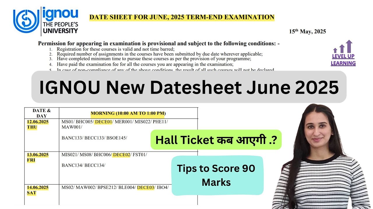 DECE New Datesheet June 2025 IGNOU Level Up Learning Simran Gumber