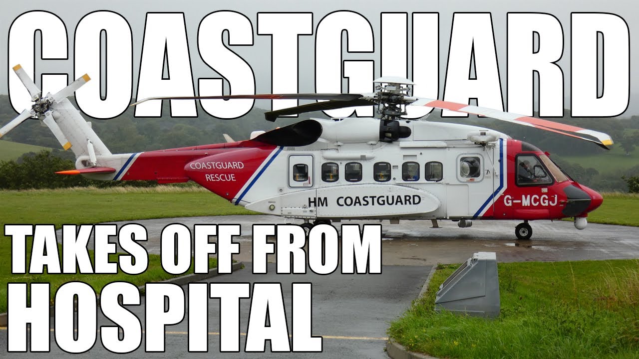 HM Coastguard Taking Off From Ysbyty Gwynedd/Gwynedd Hospital in Heavy Rain (North Wales)